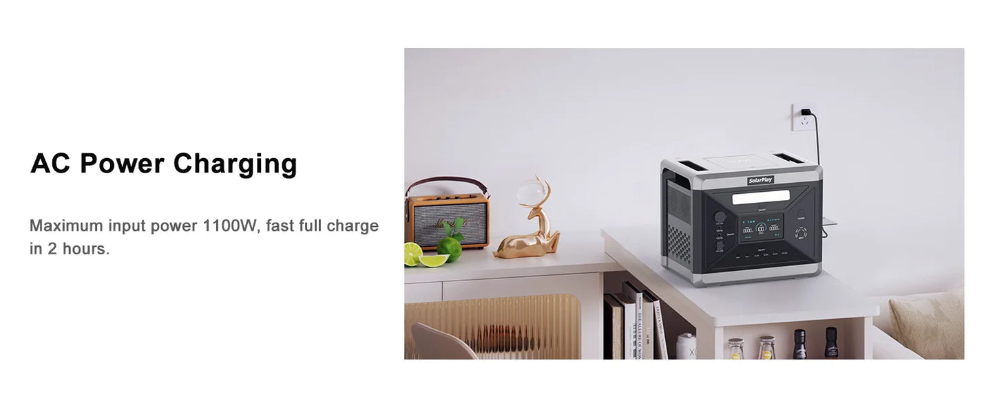 SOLARPLAY Q2501 Portable Power Station 2160WH LiFePO4 Battery, 2400W /4800W Peak