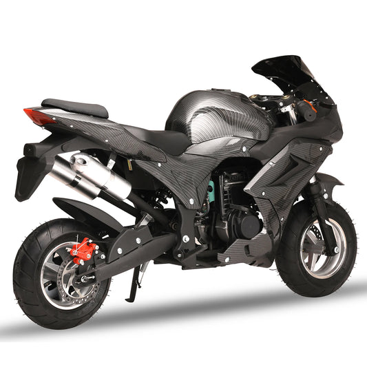 4-Stroke 49cc Mini Motorcycle Gas Pocket Motorbike Front Rear Disc Brakes Racing Max Speed 25MPH