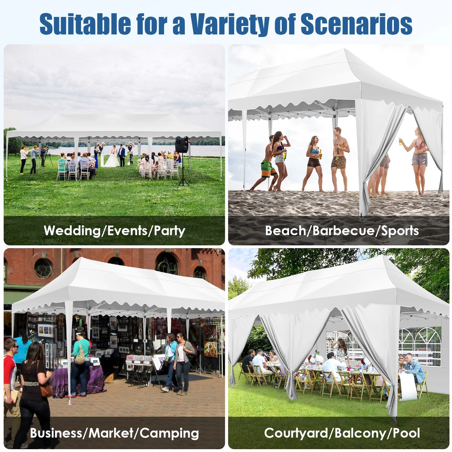 10x30ft Event Canopy with Removable Walls, Premium Pop Up Tent with Reinforced Frame & 2000mm