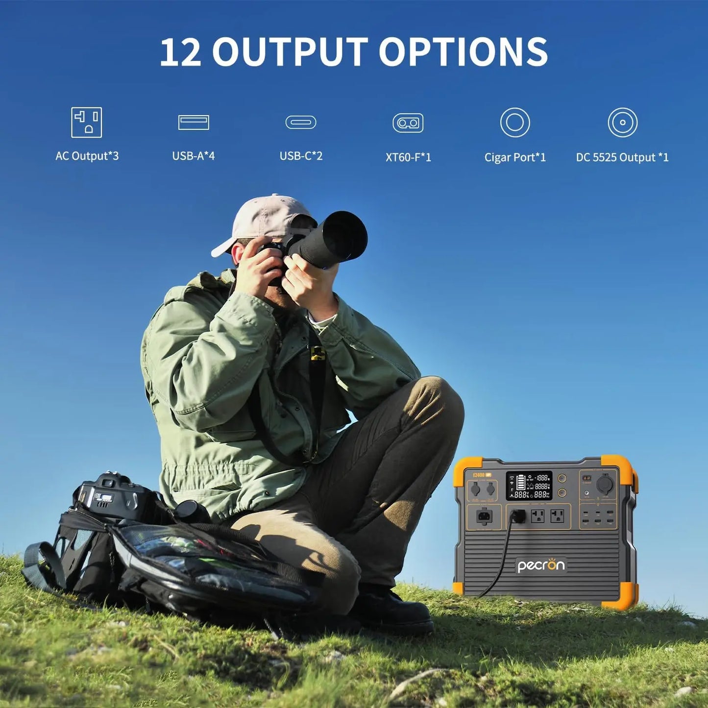 pecron E2400LFP Portable Power Station 2048Wh LiFePO4 Battery Backup 2400W Solar Generator