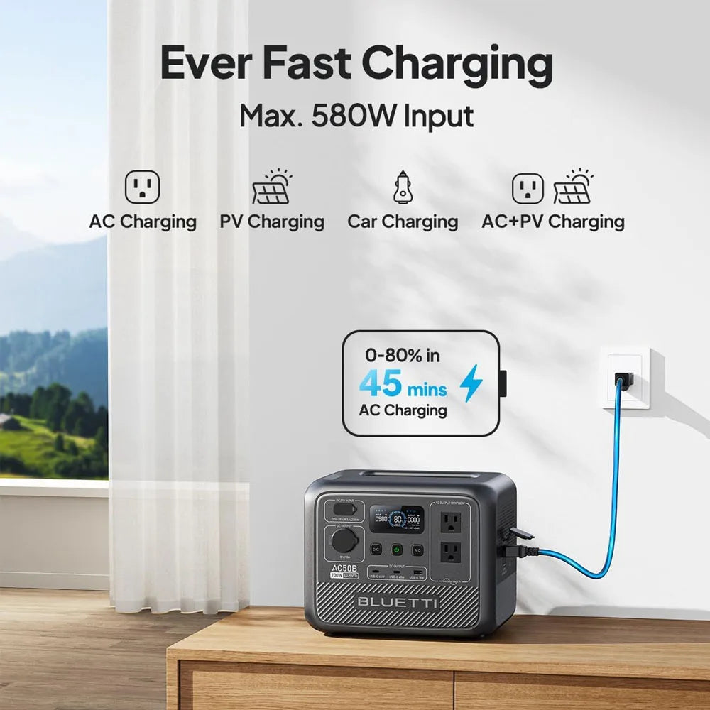 BLUETTI AC50B Portable Power Station 700W 448Wh LiFePO4 Battery Backup Lightweight Solar Generator