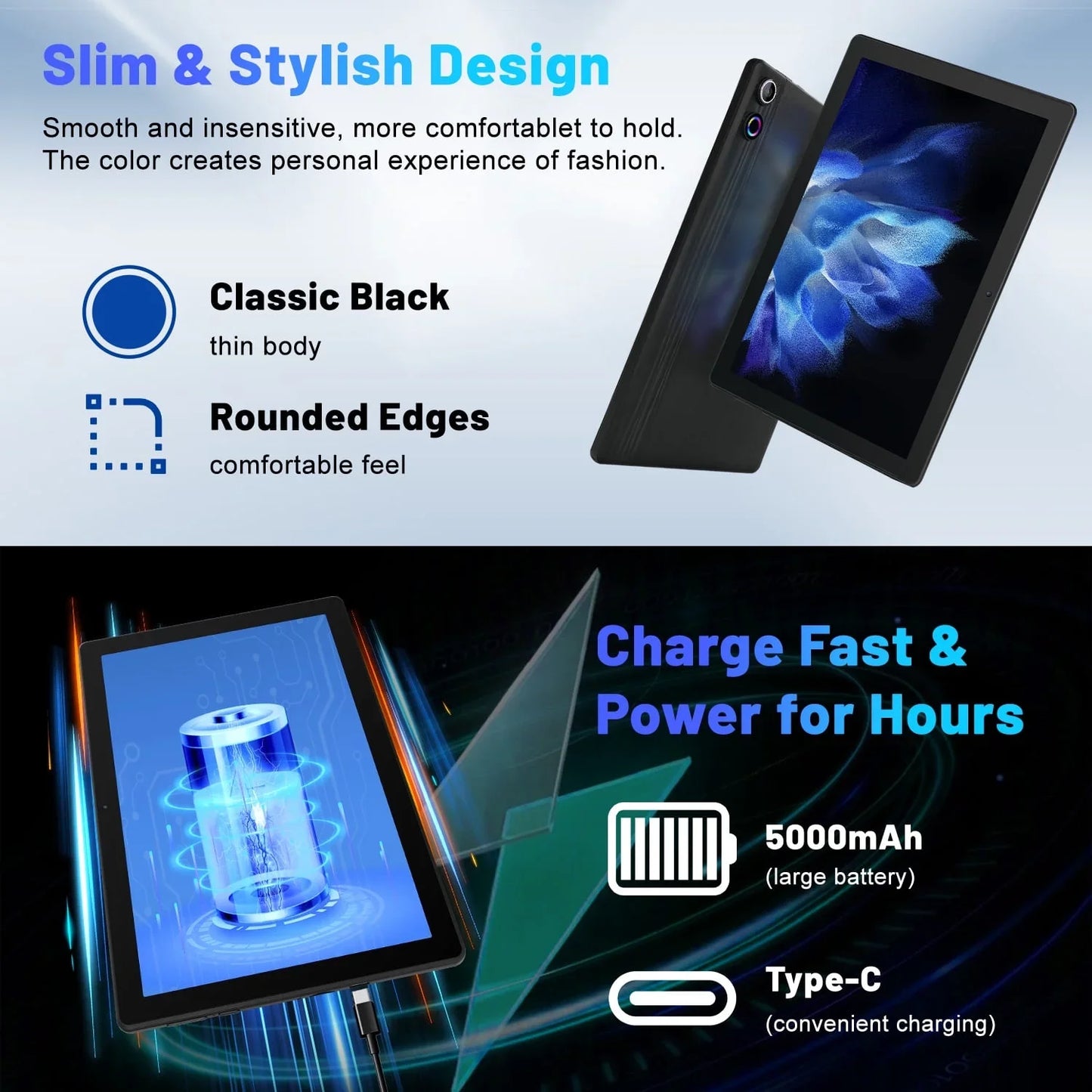 BESTSKI 10.1" Android 14 Tablet, Octa-core 10GB RAM 64GB ROM(Expand to 1TB), 5MP+8MP Dual Cameras