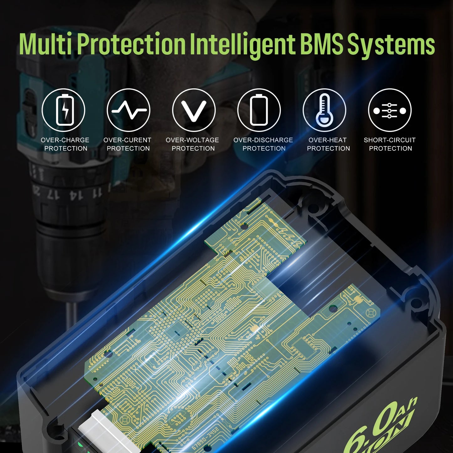 Dreamdash/Makita 18V Battery 6Ah Rechargeable Power Tools Battery 18V LED Li-ion BL1860B BL1830