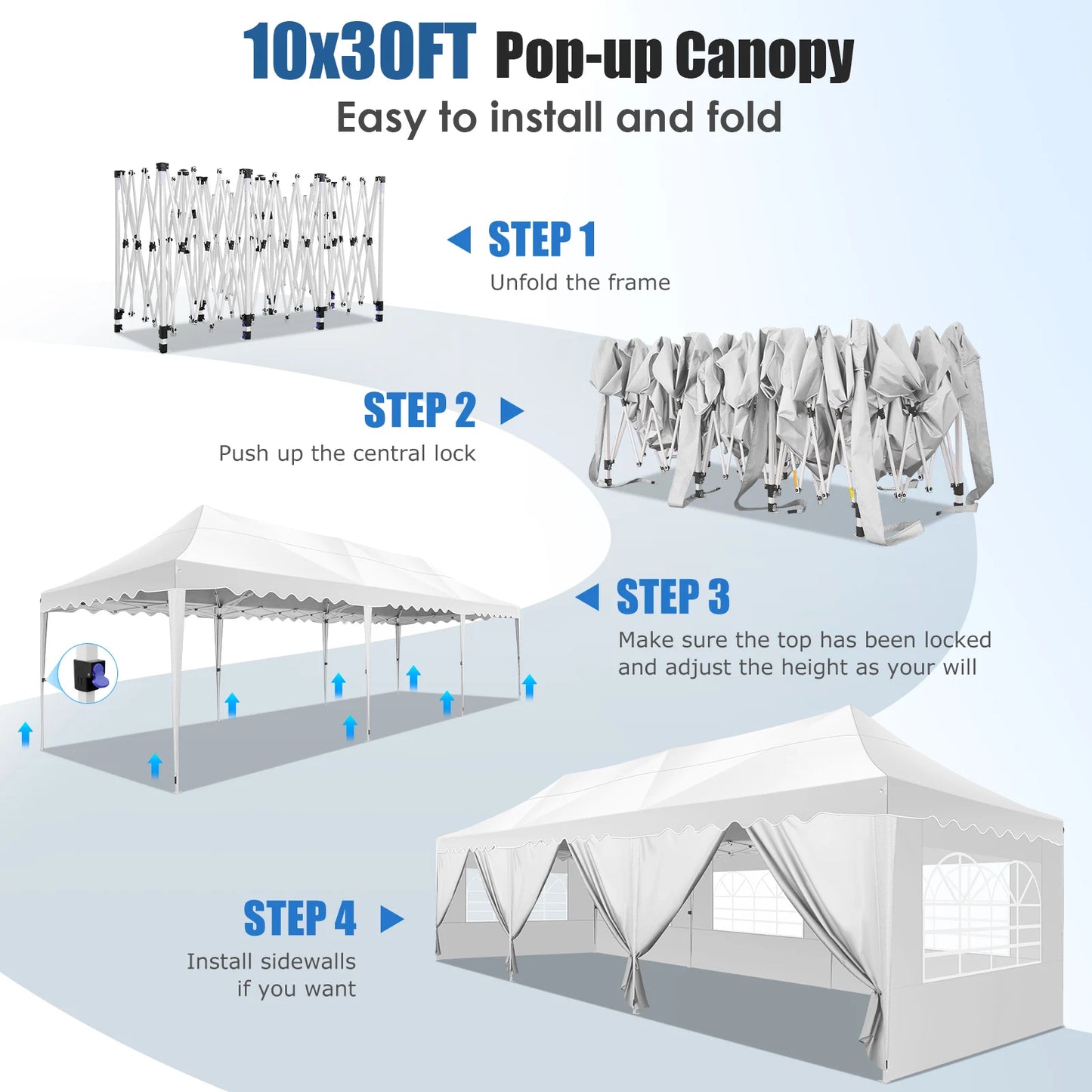 10x30ft Event Canopy with Removable Walls, Premium Pop Up Tent with Reinforced Frame & 2000mm