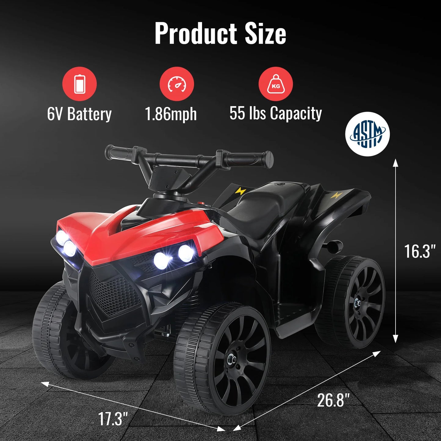 Kids Electric Car, 6V Toddler ATV  Ride-On Toy, 4-Wheel Battery Powered Motorbike/1-6 Years Old