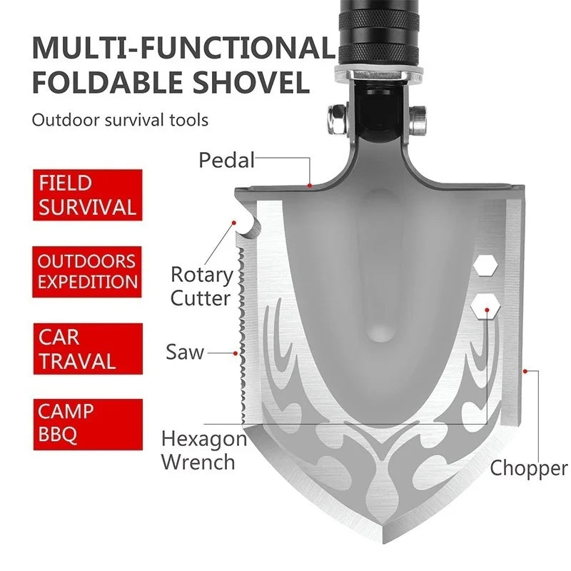 Folding Shovel Portable Survival Multi Tool Military Tactical Entrenching Tool Compact Backpacking