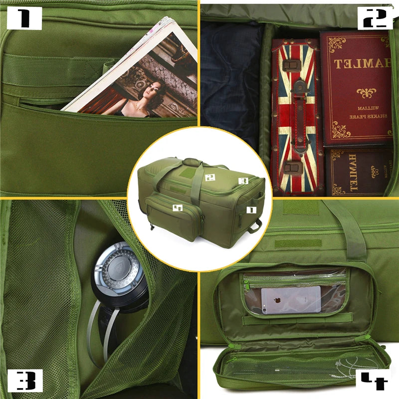 124L Large Capacity Outdoor Camping Travel Bag Large Trolley Case Waterproof Nylon Military Bag