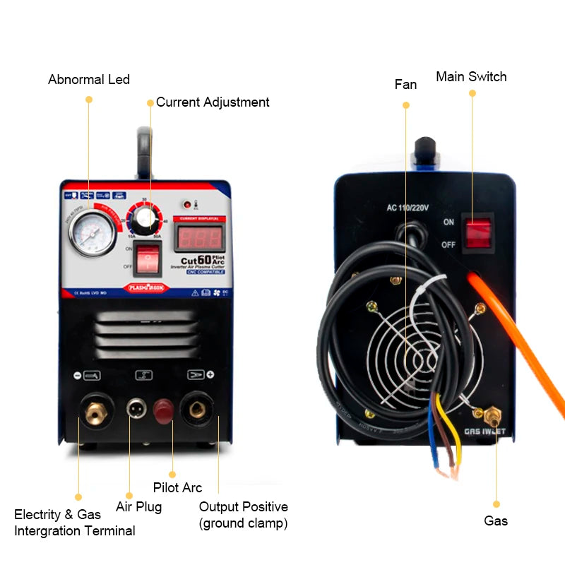 IGBT Non-HF Pilot Arc CUT60 Digital Control Plasma Cutter Dual Voltage 120V/240V,Work w/CNC Table