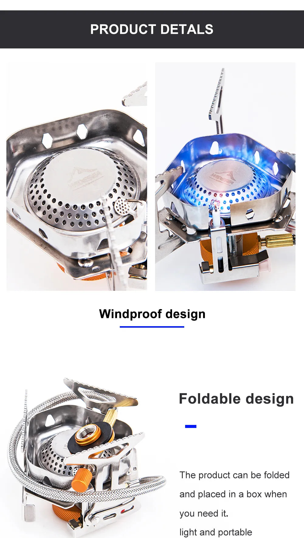 Widesea Camping Wind Proof Gas Burner Outdoor Strong Fire Stove Heater