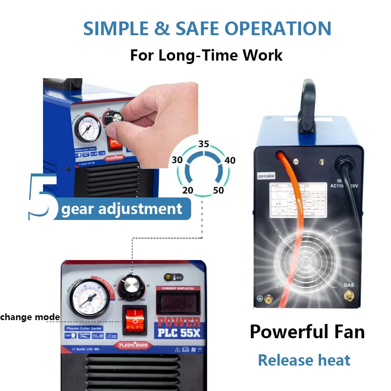 PLC-55X Plasma Cutter IGBT Air Plasma cutter 220V 50Amps 12mm Clean Cut Air Plasma Cutting Machine