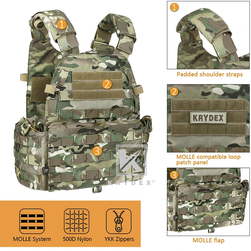 KRYDEX Tactical Body Armor Combat Vest Plate Carrier With Magazine Pouch Protective Waterproof