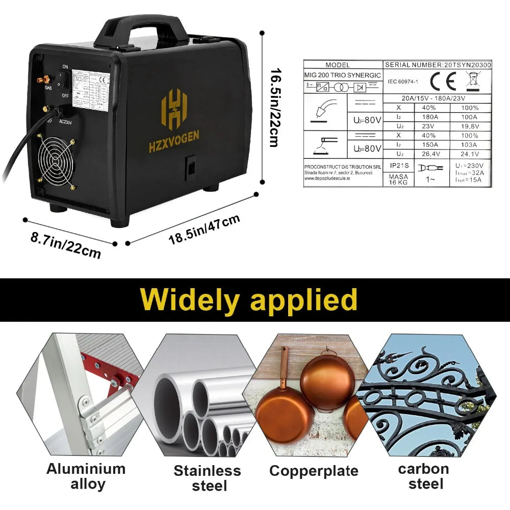 HZXVOGEN 4 In 1 HBM2280 200A Synergy Inverter Welder Gasless Gas MIG Aluminum ARC MMA Tig Tools