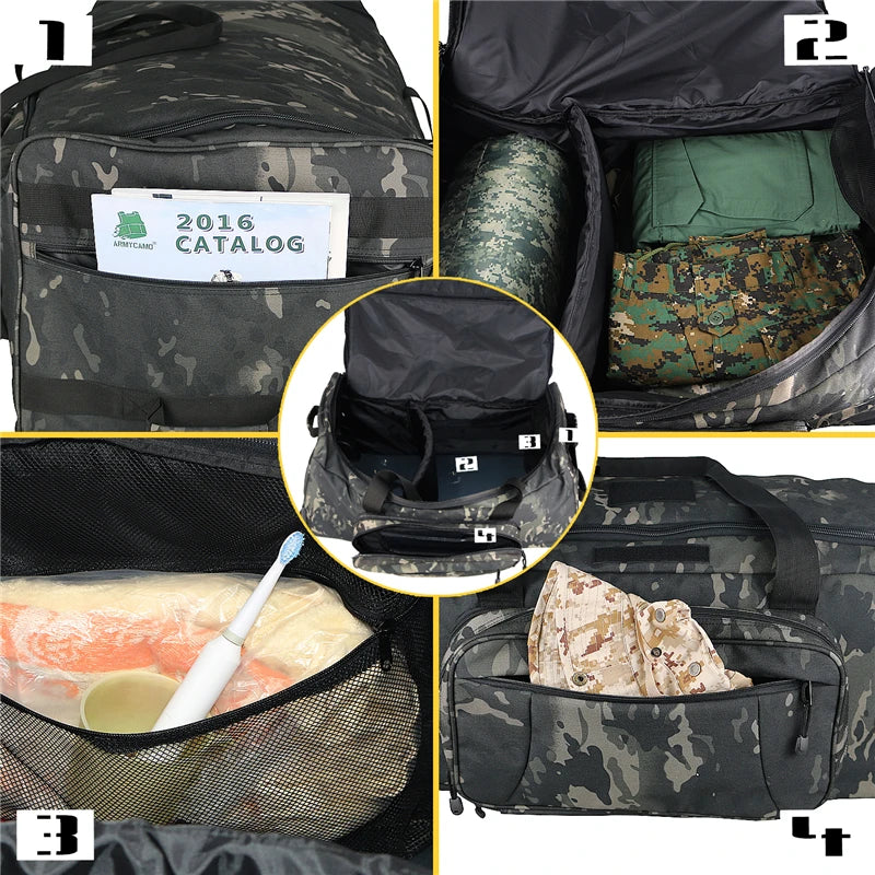 124L Large Capacity Outdoor Camping Travel Bag Large Trolley Case Waterproof Nylon Military Bag