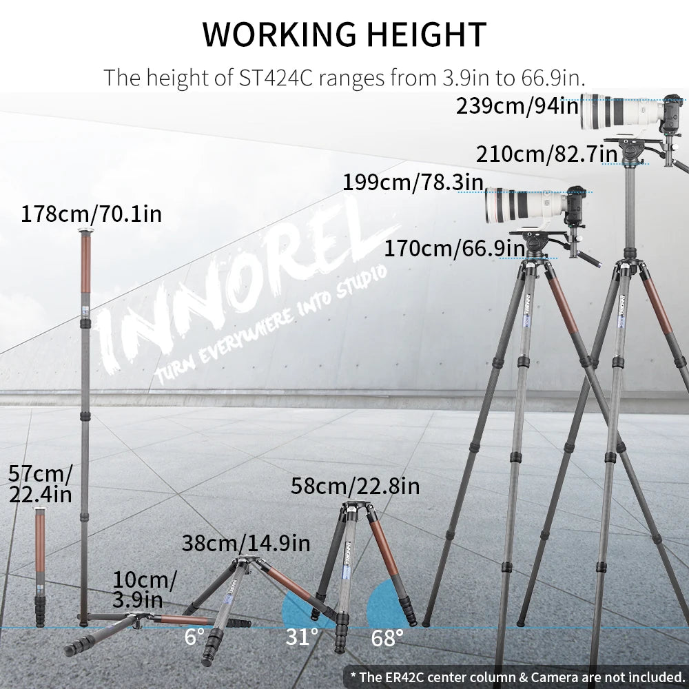 INNOREL ST424C Carbon Fiber Tripod Monopod /DSLR Camera Camcorder w/ 75mm Bowl Adapter 42.4mm Tube