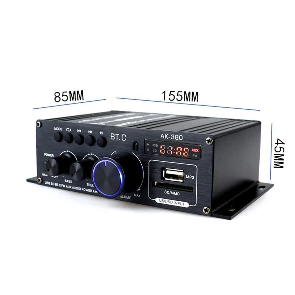 AK380 Power Amplifier Audio Karaoke Home Theater Amplifier 2 Channel Bluetooth USB/SD AUX