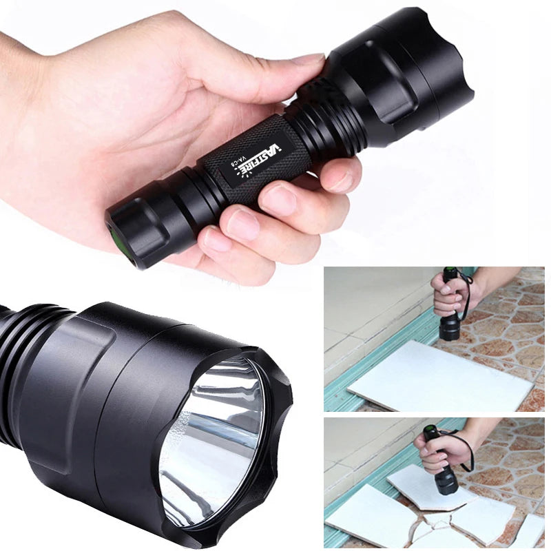 Tactical Hunting Flashlight 1 Mode Torch with Weaver Rail Scope Mount+18650 Battery+USB Charger