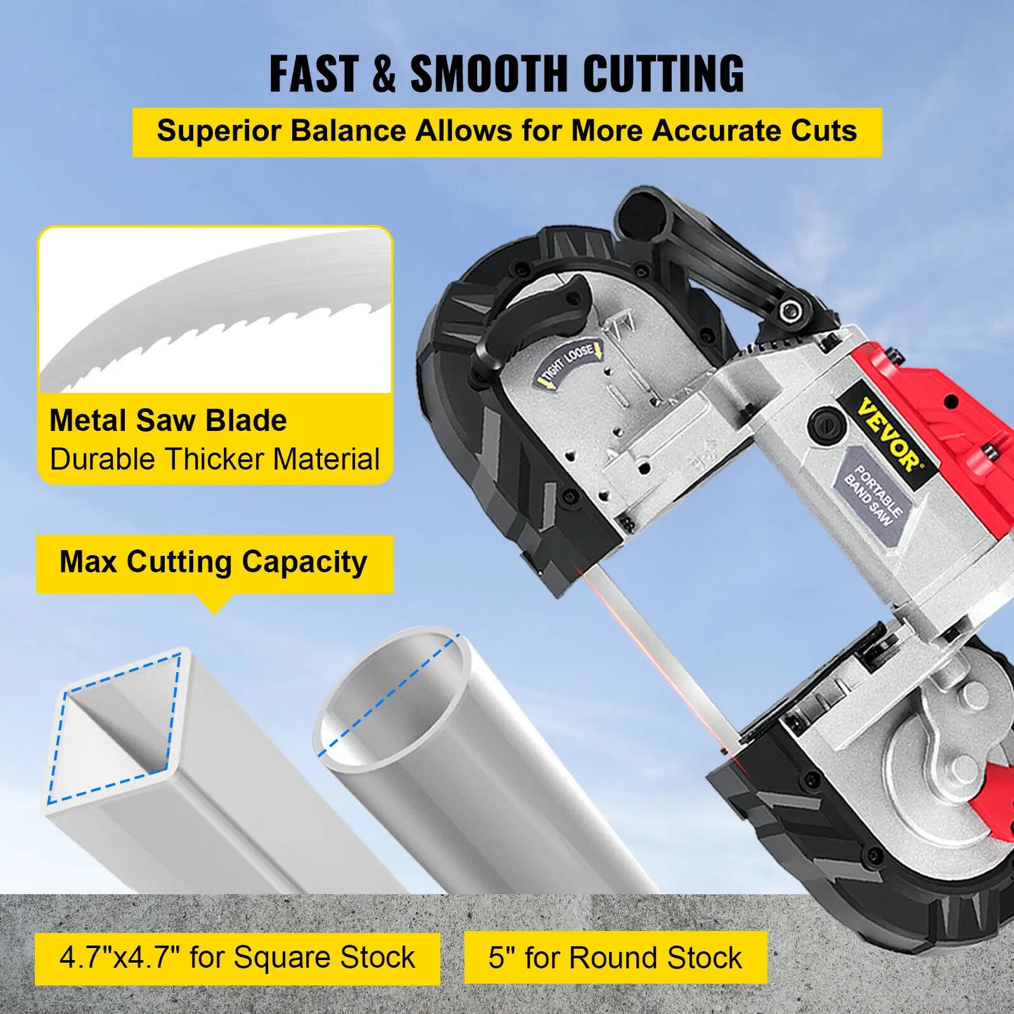 SucceBuy Portable BandSaw 5Inch Cutting Capacity Cordless Variable Speed 10Amp Motor Deep Cut