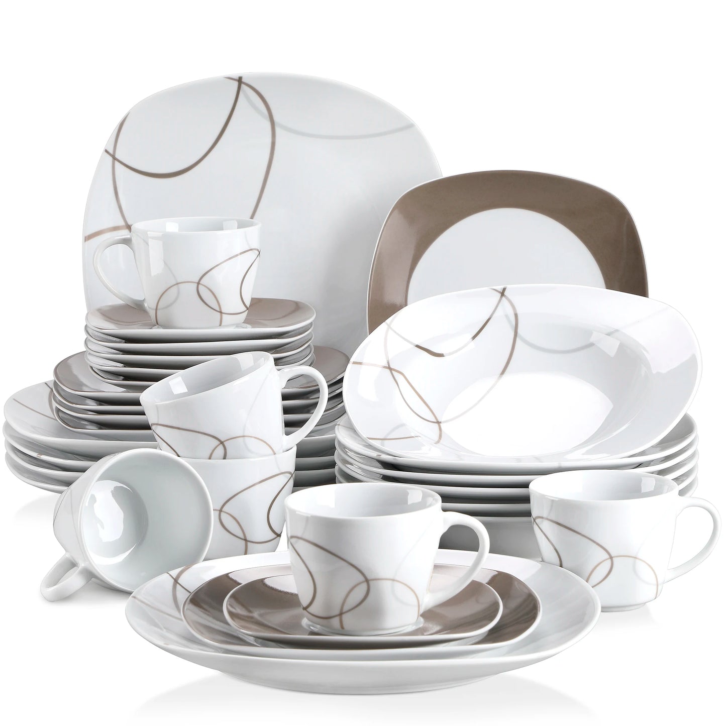 VEWEET 30-Piece Porcelain Ceramic Kitchen Dinner Plate Set with 6pcs each