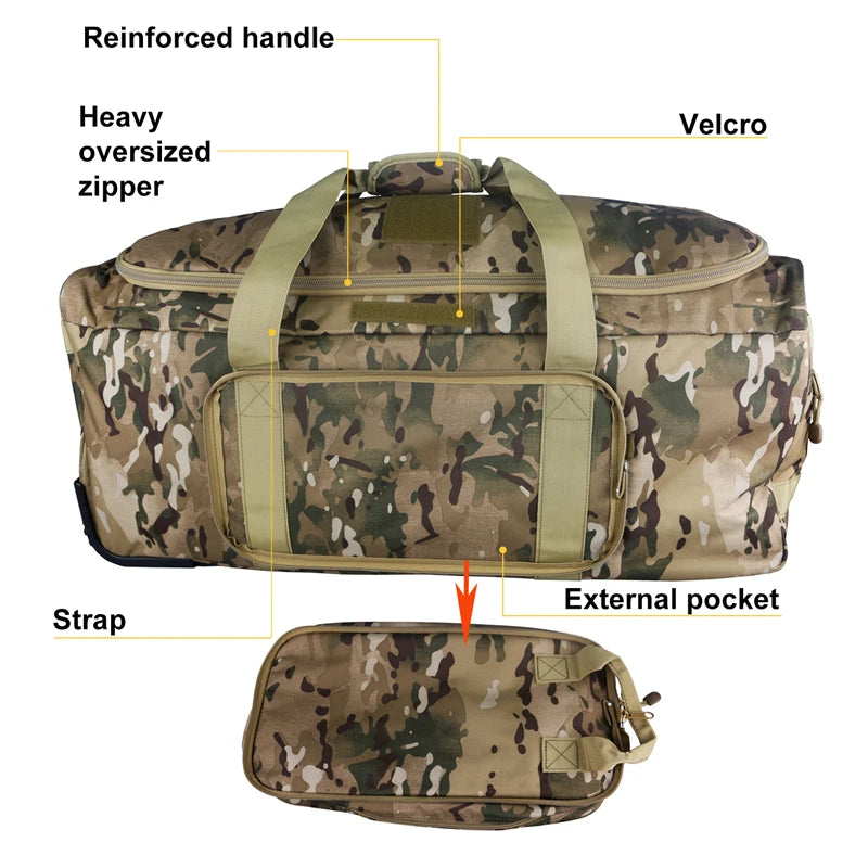 124L Large Capacity Outdoor Camping Travel Bag Large Trolley Case Waterproof Nylon Military Bag