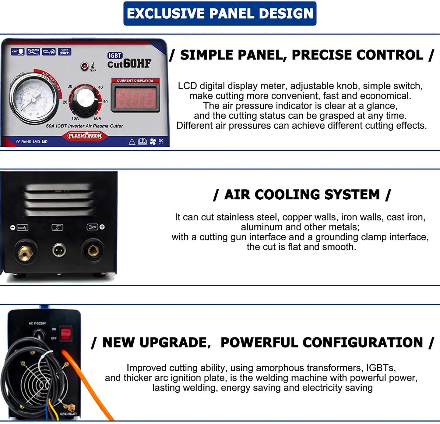 Plasma Cutter Cut60 60Amps HF IGBT Plasma Cutter Digital Control /Cutting Thickness 18mm