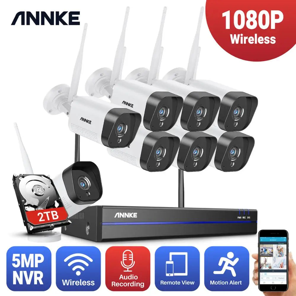 ANNKE 8CH 1080P FHD Wi-Fi Wireless NVR CCTV System 4PCS IP Camera WIFI Waterproof CCTV Security