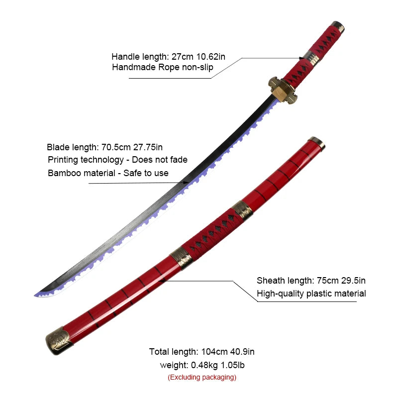 3-pcs Set Roronoa Zoro Swords 104cm Handmade Katana Japanese Anime Cosplay Sword Shusui Enma Kitetsu