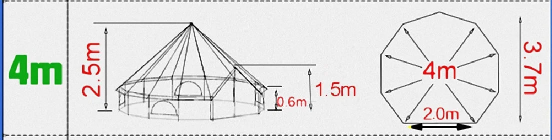 Luxury 4M Cotton Canvas Bell Tent With Stove Hole For 3-5 Persons Glamping