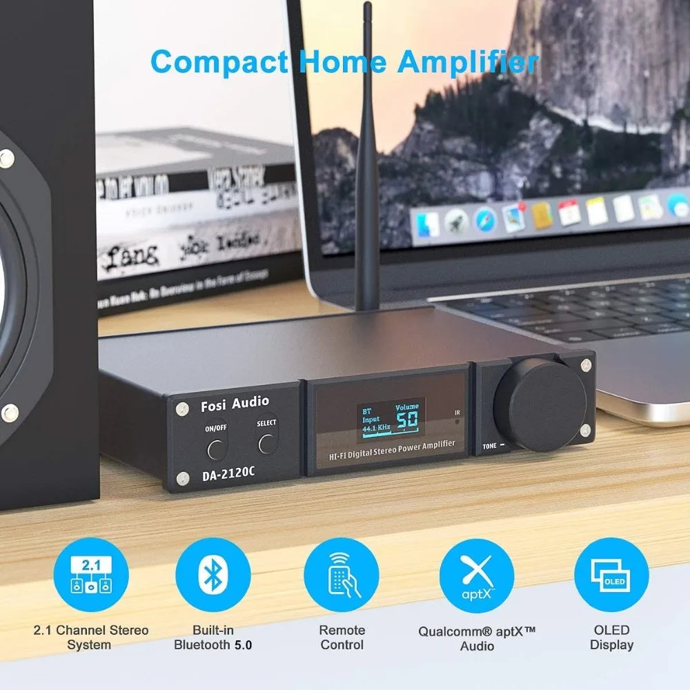 Fosi Audio DA2120C Bluetooth Amplifier 120W x2 Stereo HiFi 2.1 Channel Wireless Stream Class D