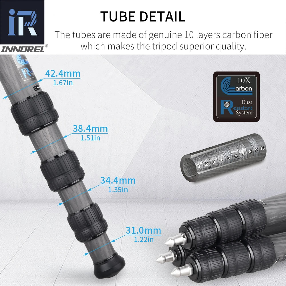 INNOREL ST424C Carbon Fiber Tripod Monopod /DSLR Camera Camcorder w/ 75mm Bowl Adapter 42.4mm Tube