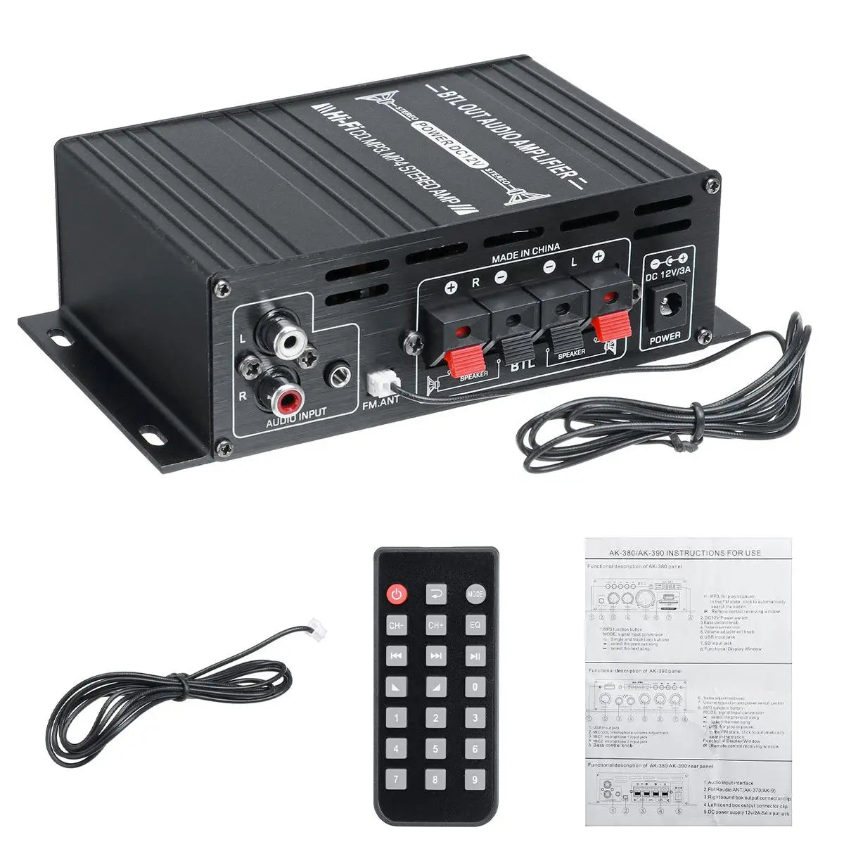 AK380 Power Amplifier Audio Karaoke Home Theater Amplifier 2 Channel Bluetooth USB/SD AUX