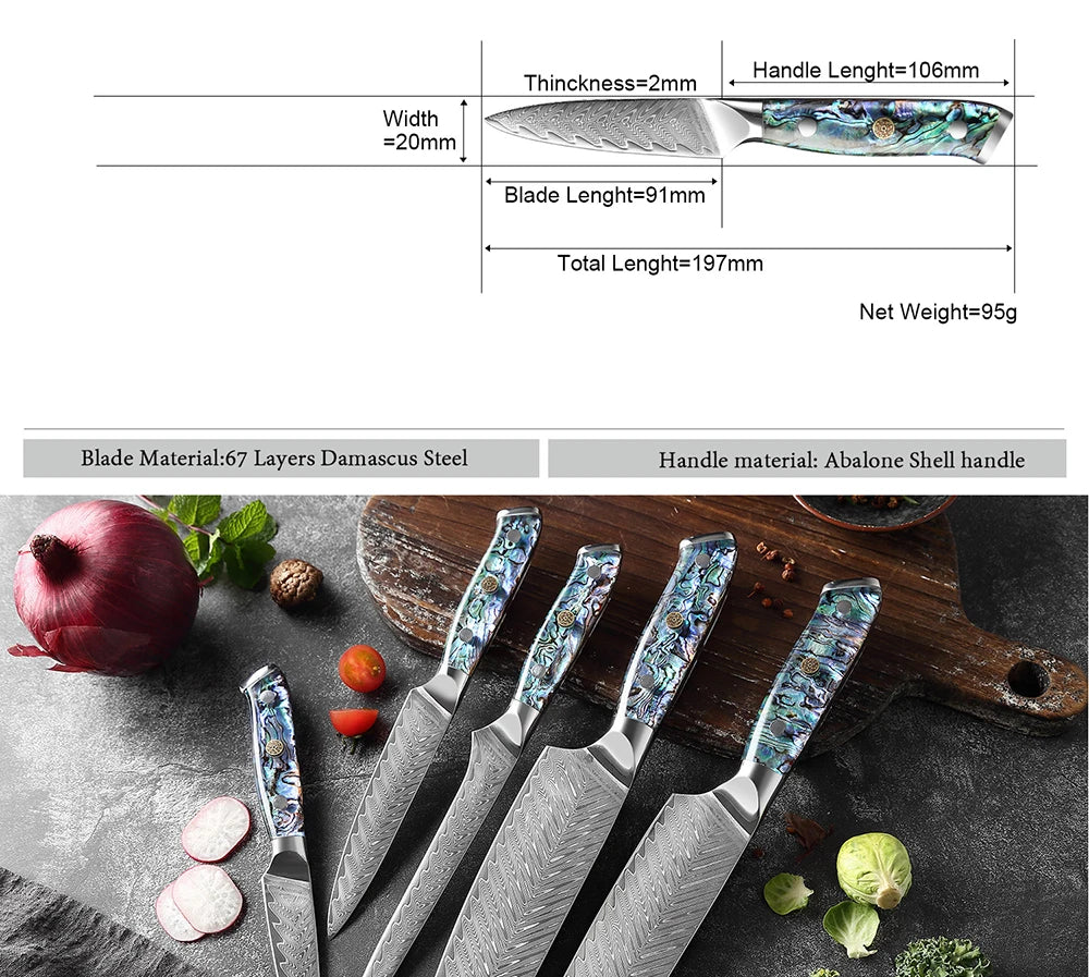 XITUO 1-5 PCS Damascus Steel Cooking Knives Chef Fillet Japanese Santoku Boning Exquisite Shell Handle - My Store