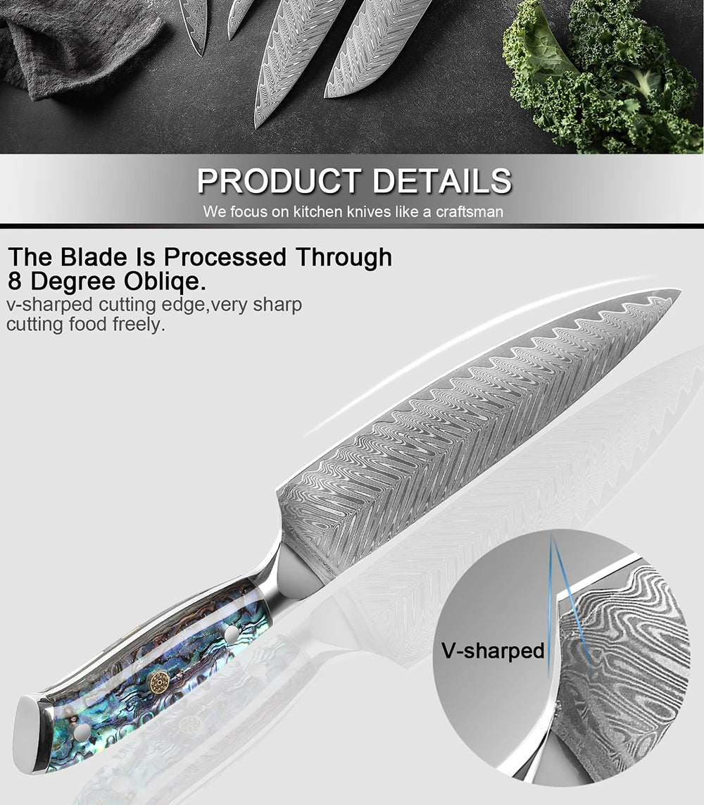 XITUO 1-5 PCS Damascus Steel Cooking Knives Chef Fillet Japanese Santoku Boning Exquisite Shell Handle - My Store