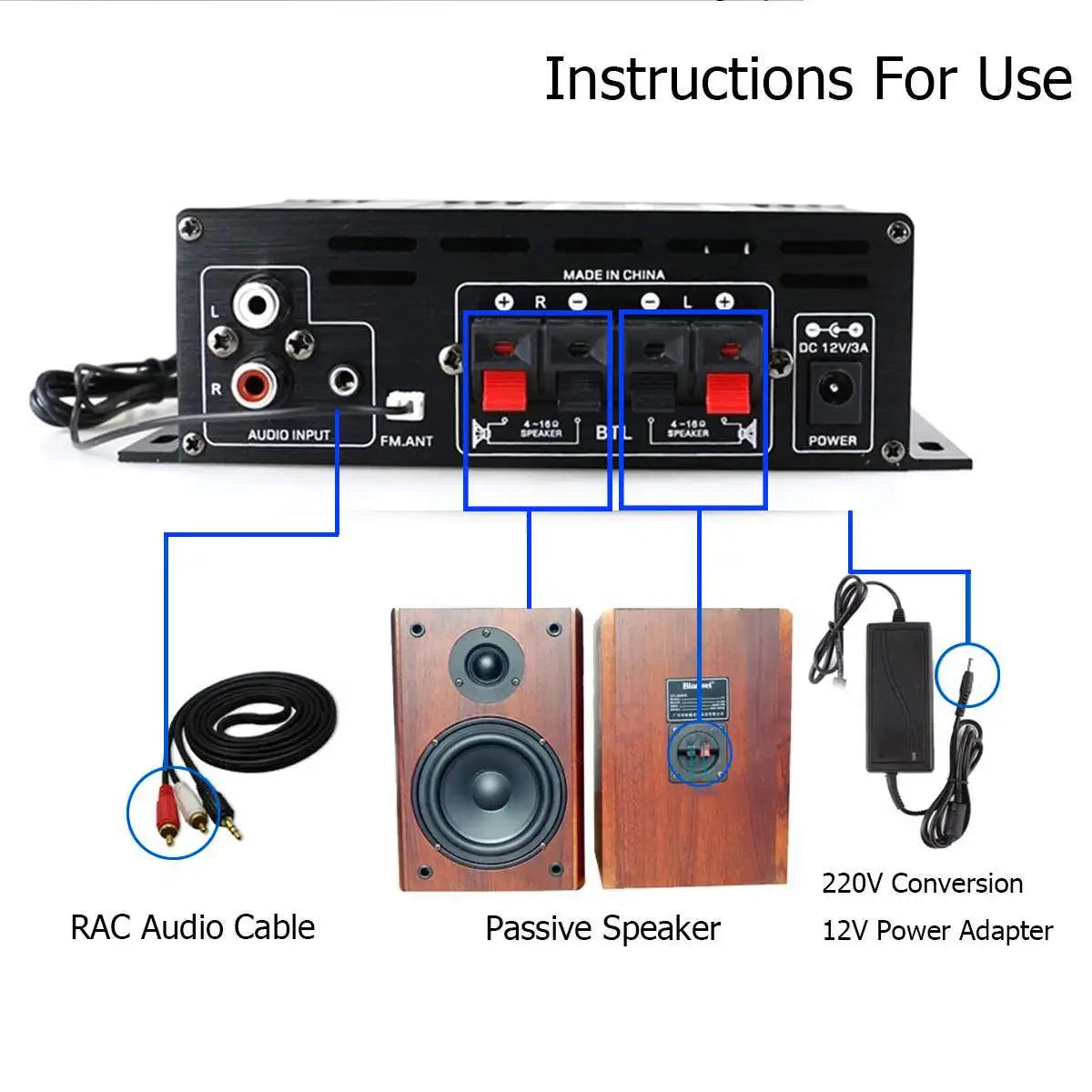 AK380 Power Amplifier Audio Karaoke Home Theater Amplifier 2 Channel Bluetooth USB/SD AUX