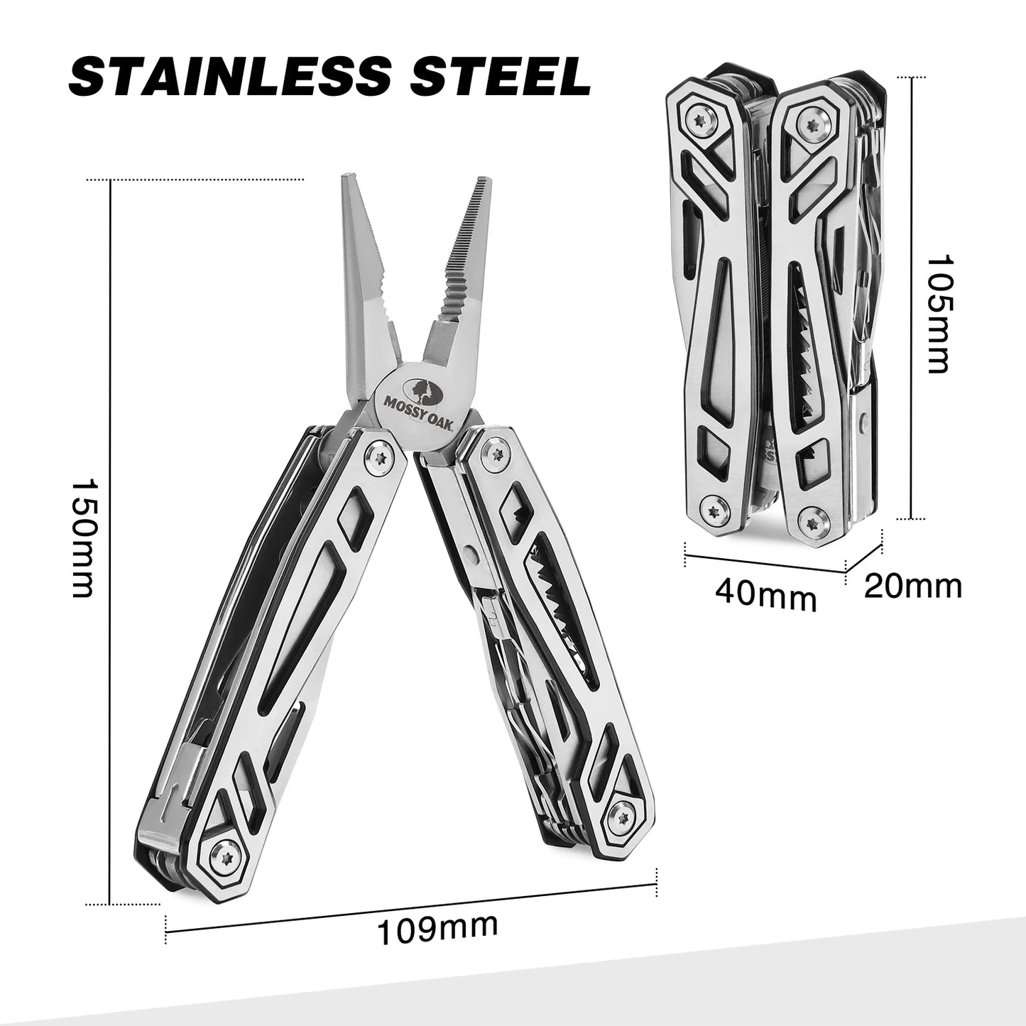MOSSY OAK 21 in 1 Multi Function Pliers Stainless Steel Portable Pocket Knife with Sheath
