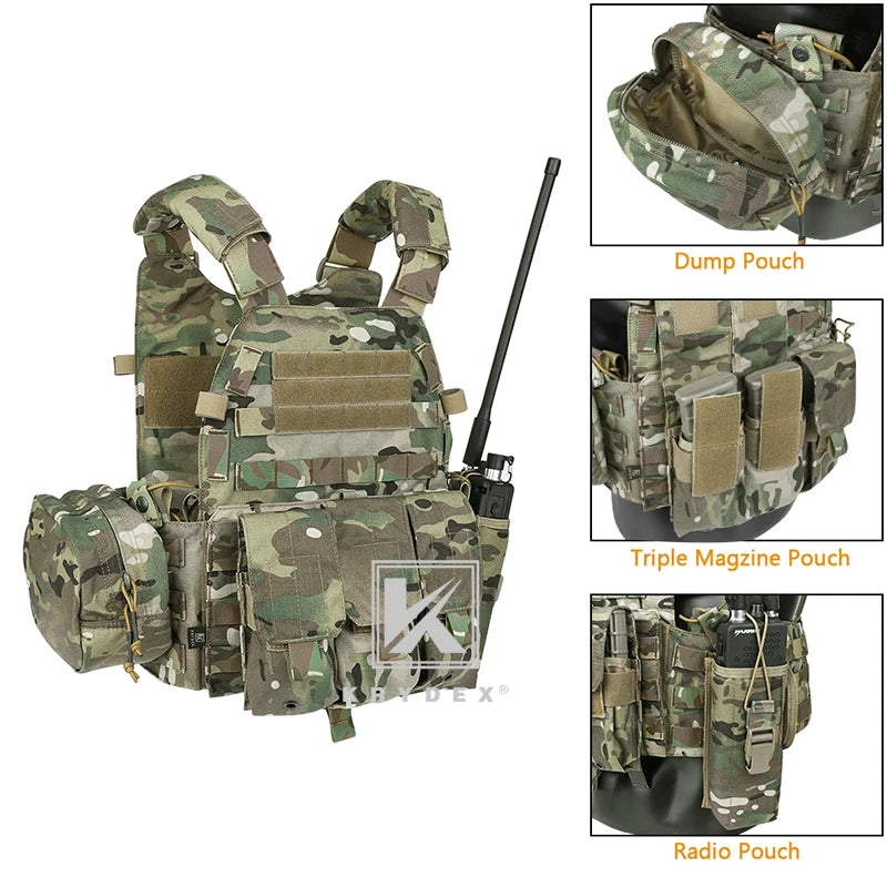 KRYDEX Tactical Body Armor Combat Vest Plate Carrier With Magazine Pouch Protective Waterproof