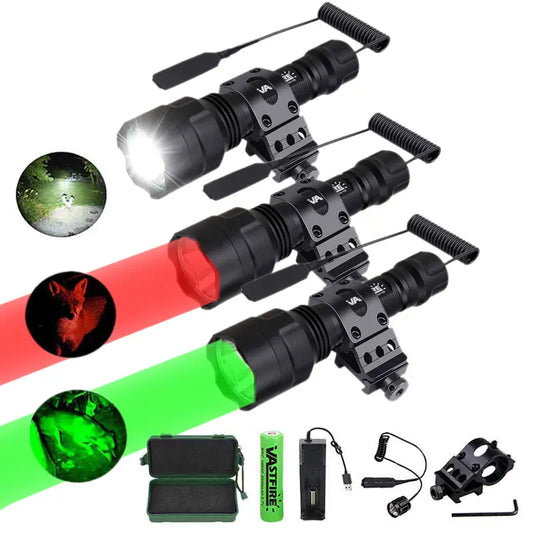 Tactical Hunting Flashlight 1 Mode Torch with Weaver Rail Scope Mount+18650 Battery+USB Charger