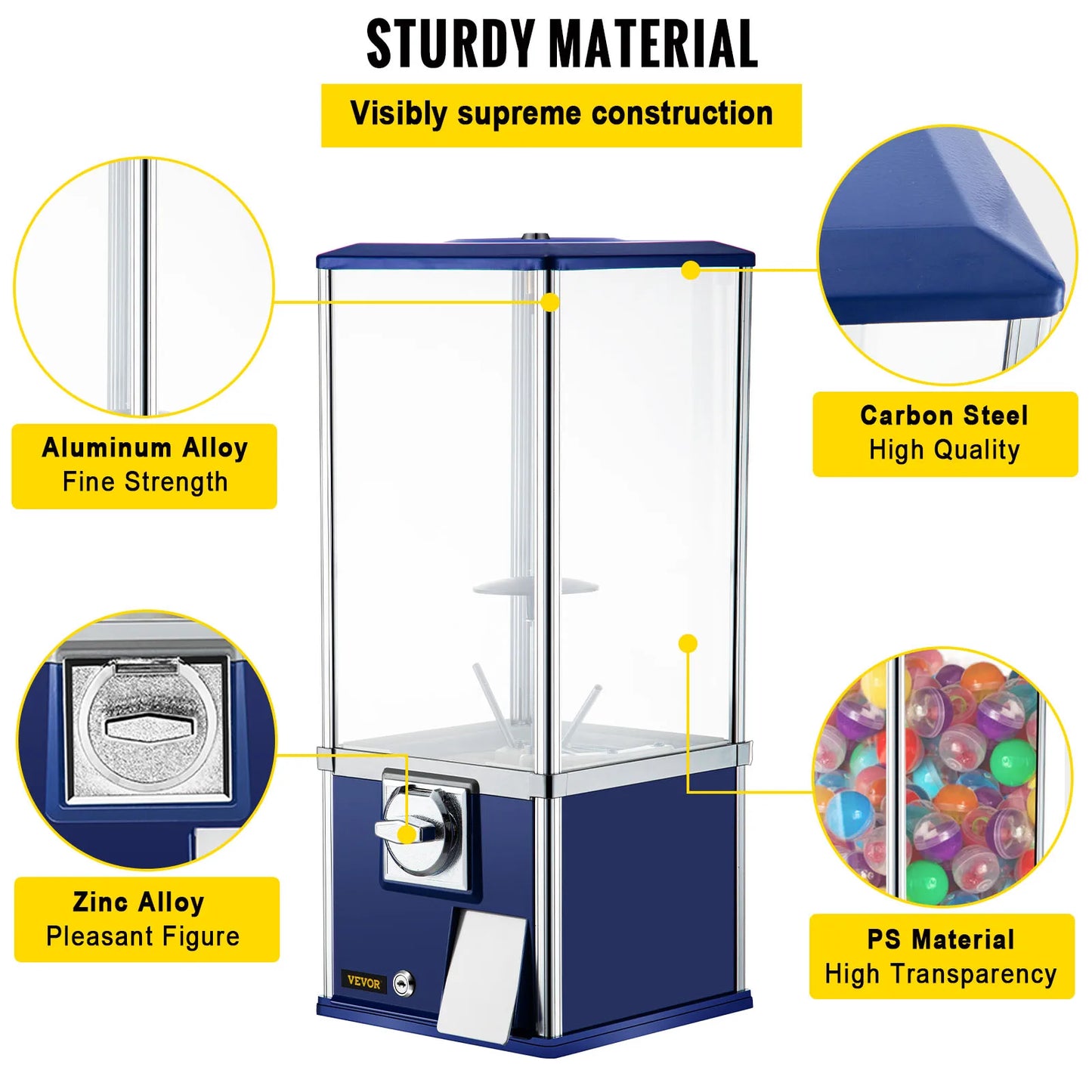 VEVOR 25" Vending Machine Candy Gumball Machine Huge Load Capacity Gumball Bank, Candy, 25 cent Coin