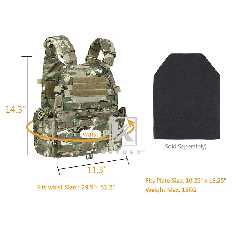 KRYDEX Tactical Body Armor Combat Vest Plate Carrier With Magazine Pouch Protective Waterproof