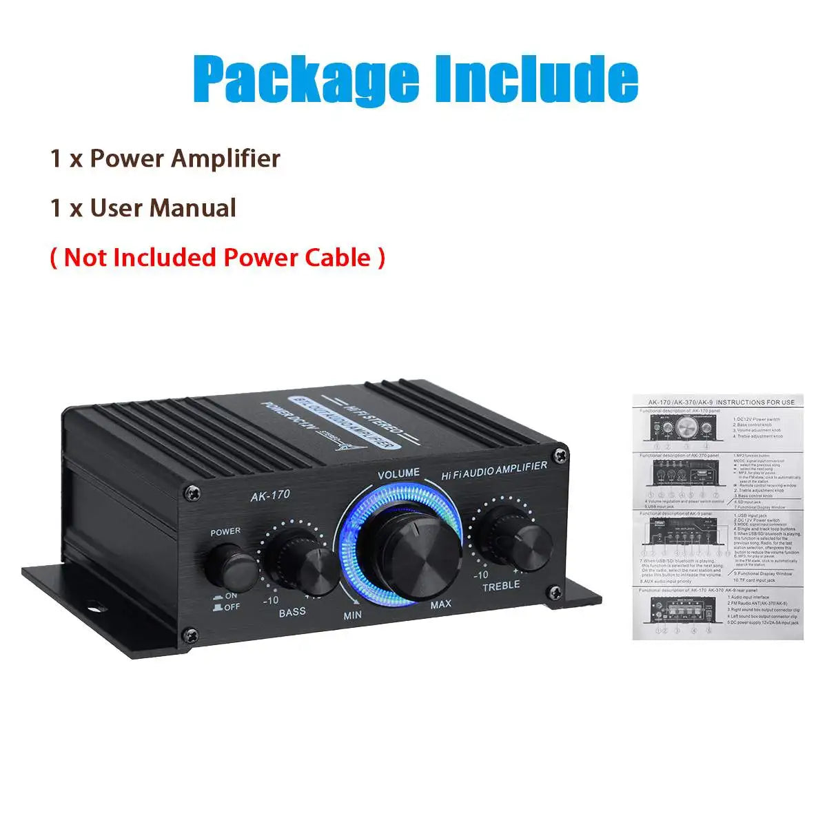 AK380 Power Amplifier Audio Karaoke Home Theater Amplifier 2 Channel Bluetooth USB/SD AUX