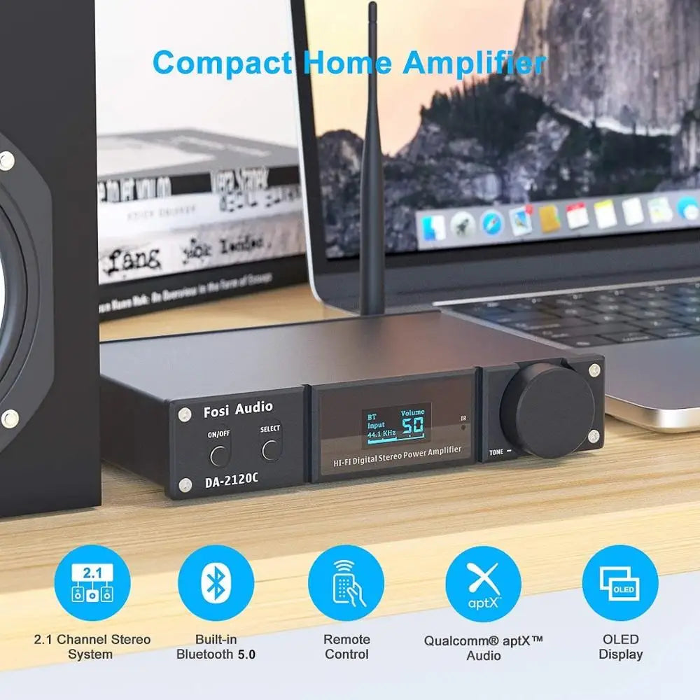 Fosi Audio DA2120C Bluetooth Amplifier 120W x2 Stereo HiFi 2.1 Channel Wireless Stream Class D