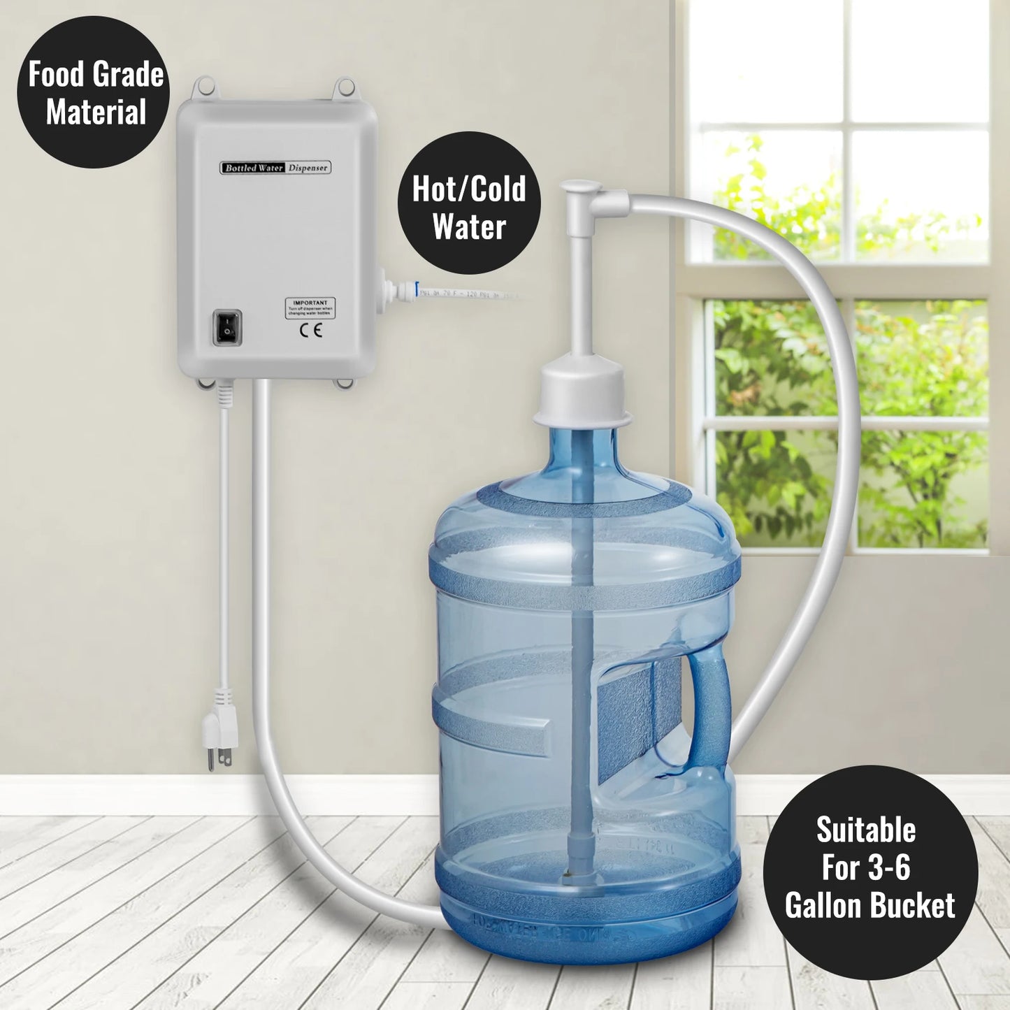 SucceBuy Bottled Water Dispensing Pump w/PE Pipe 1 Gal/MIN 40 PSI Coffee Tea Refrigerator Ice Maker