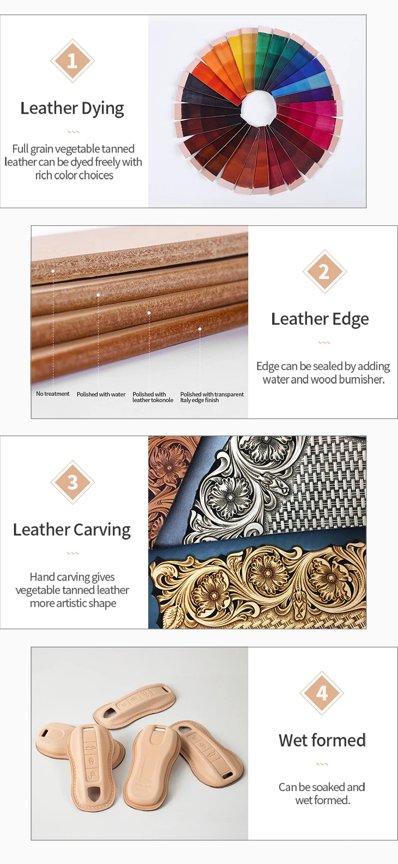 WUTA Full Grain Natural Vegetable Tanned Cowhide DIY Pre-cut Vachetta Leather Genuine Leather Craft