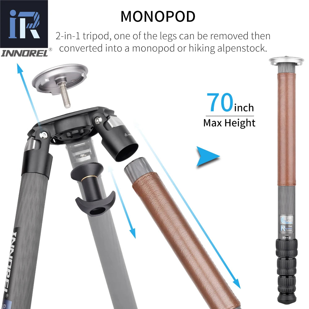 INNOREL ST424C Carbon Fiber Tripod Monopod /DSLR Camera Camcorder w/ 75mm Bowl Adapter 42.4mm Tube