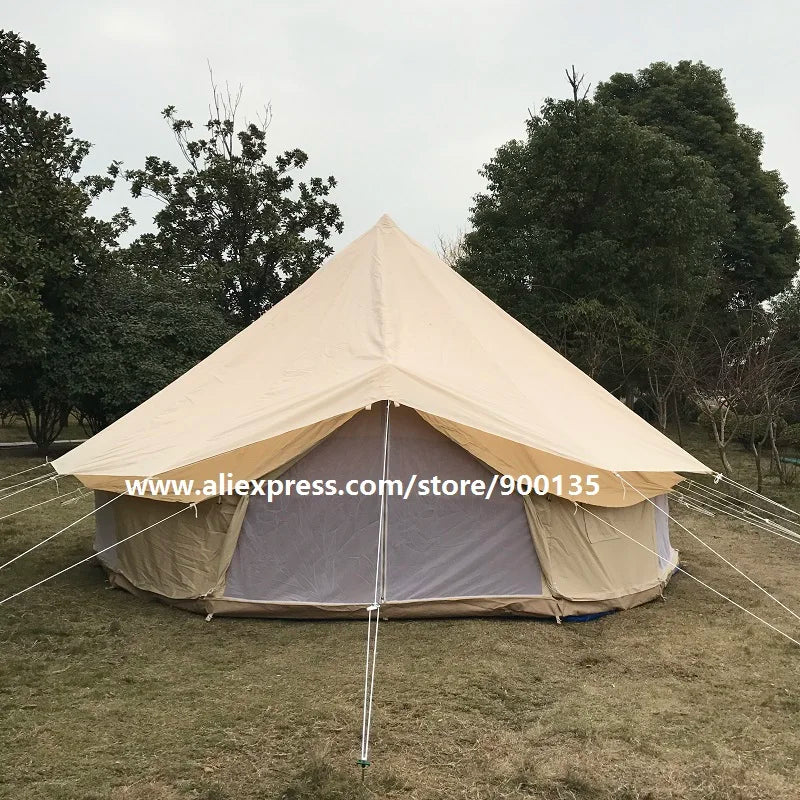 Luxury 4M Cotton Canvas Bell Tent With Stove Hole For 3-5 Persons Glamping