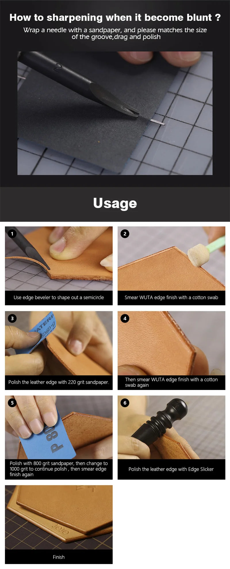 WUTA Sharp Leather Edge Beveler Edge Skiving Polishing Leather Tools /Belt Maker High Carbon Steel