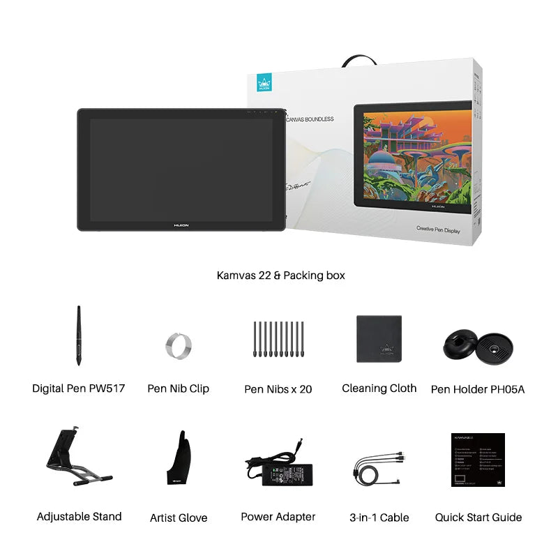 21.5" Huion Graphics Tablet Monitor Kamvas 22 Plus RGB Drawing Tablet Support Linux MacOS Android