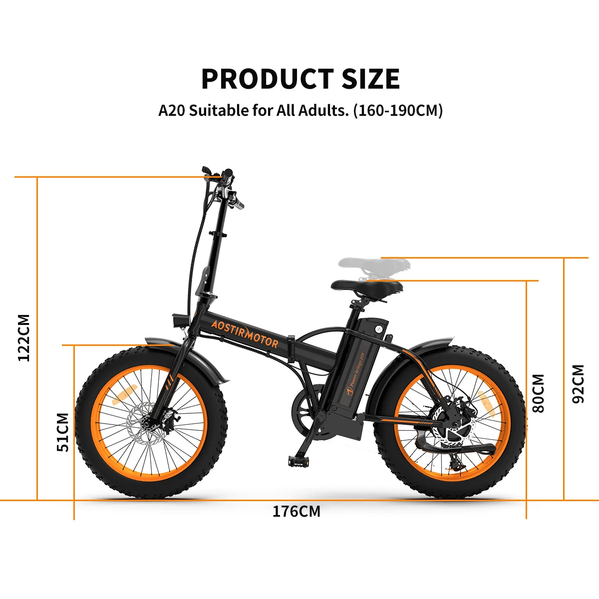 AOSTIRMOTOR 500W Ebike Folding Lithium Battery 36V 13Ah Electric Bicycle 20" Fat Tire Mini Bafang