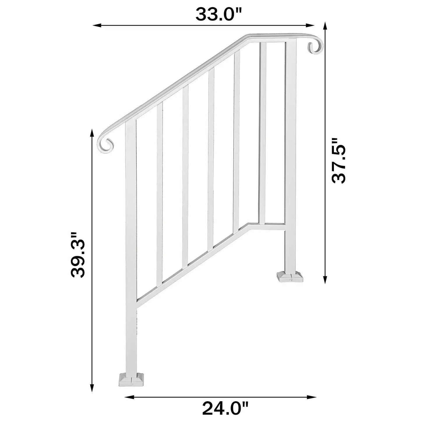 VEVOR Handrail Picket #1/2/3/4/5 Fits 1 to 5 Steps White Black Wrought Iron Stair handrail with Kit