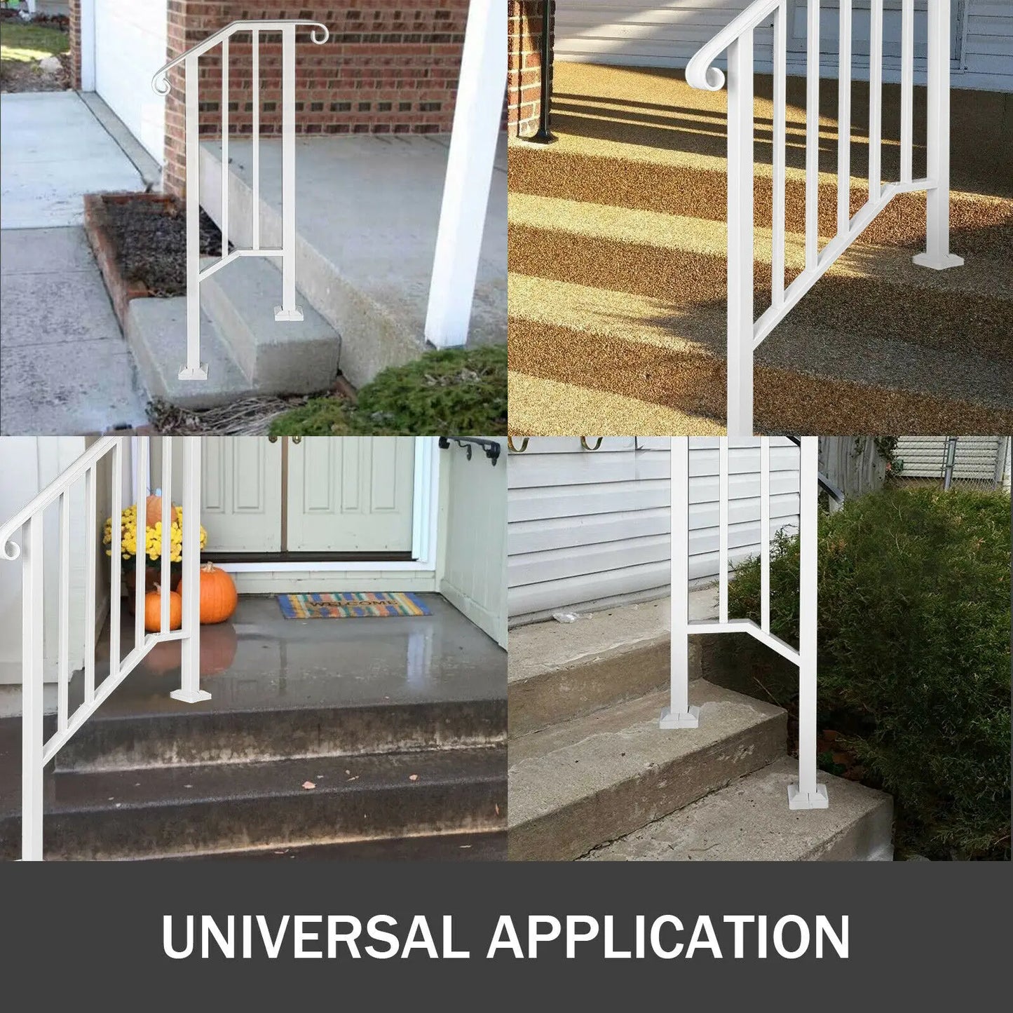 VEVOR Handrail Picket #1/2/3/4/5 Fits 1 to 5 Steps White Black Wrought Iron Stair handrail with Kit