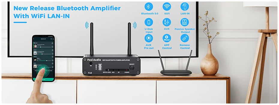 Fosi Audio DA2120C Bluetooth Amplifier 120W x2 Stereo HiFi 2.1 Channel Wireless Stream Class D